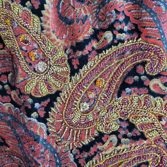 NWT Ario Beaded Pencil Skirt Red Gold Paisley Velvet Womens L Boho Maximalist - Picture 2 of 11